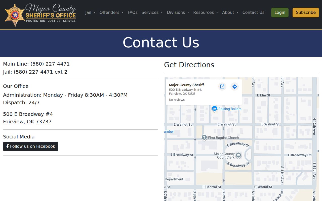 Major County Jail release records contact information