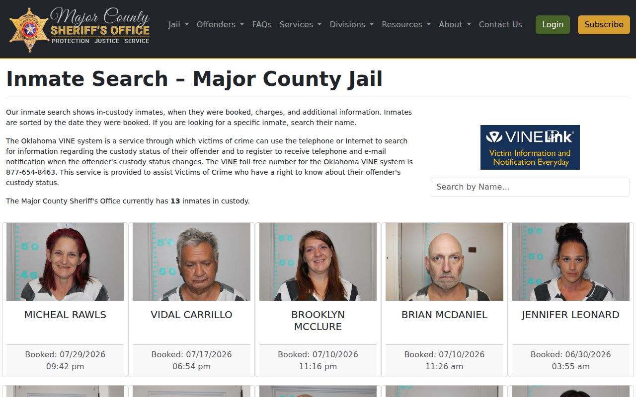 Major County released inmates current custody roster source
