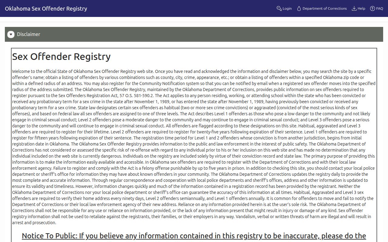 Oklahoma registry search relevant to some Major County released inmate photos